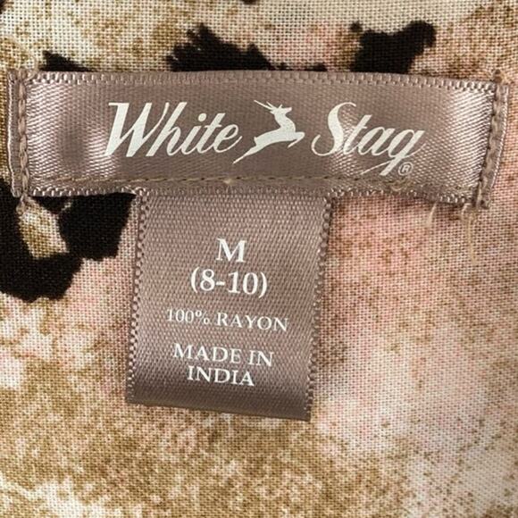 White Stag Animal Print Long Roll Tab Sleeve Button Down Blouse Tan Size Medium - Picture 7 of 8